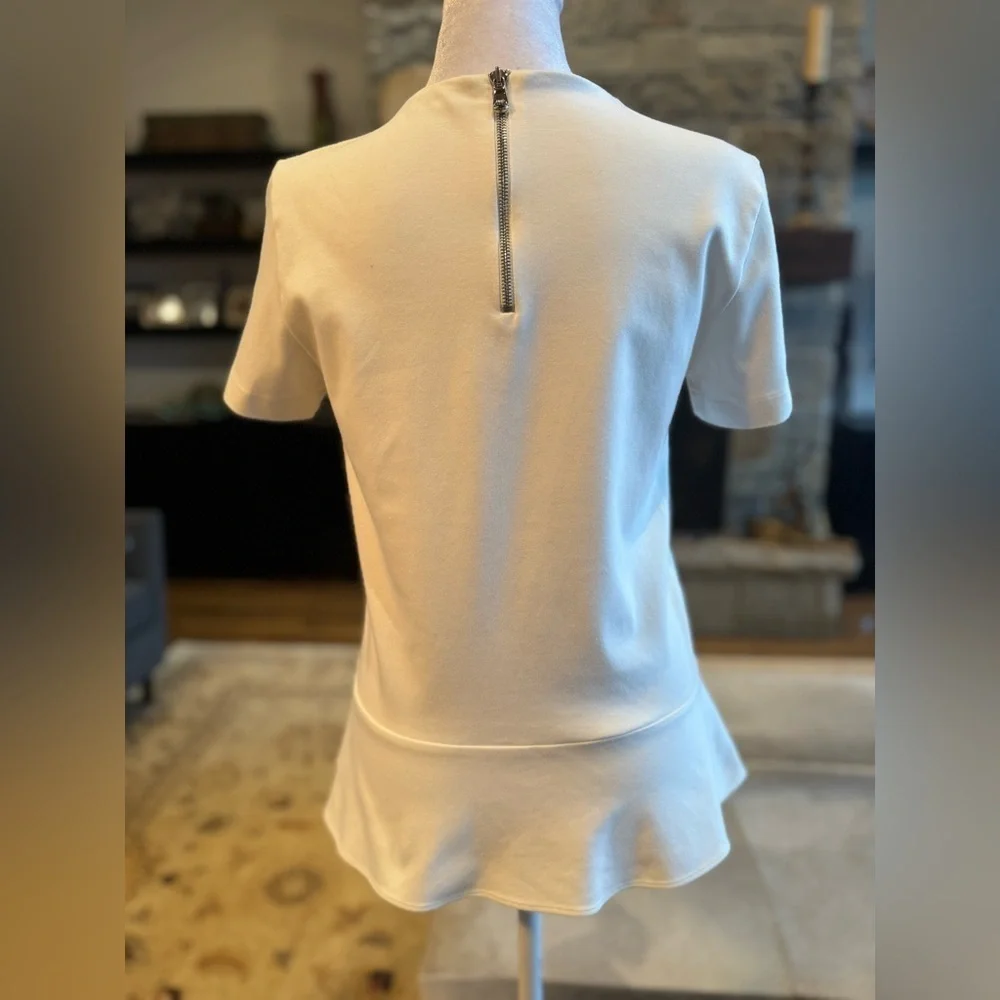 Brunello Cucinelli Short Sleeve Peplum Top Off White Medium Hanger 34 Italy 6 - Picture 7 of 14